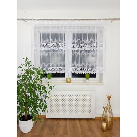 Cortina marquesina, para salón, cocina, encaje guipur doble, zigzags (1/5)