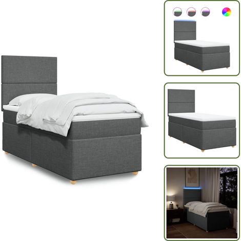 Sommier à lattes de lit avec matelas Gris foncé 80x200 cm Tissu - Lit Plateforme - Lit Double - Lit Design - Matelas À Ressorts Ensachés - Éclairage Led