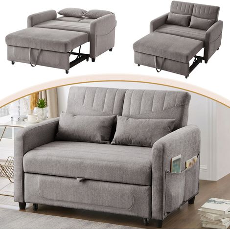 Canapé-lit pliant 2 places,design simple et moderne,dossier réglable 3 positions,tissu coton-lin respirant-Ou