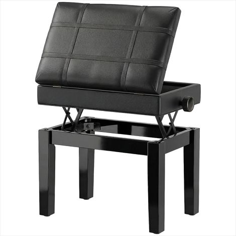 Pouf tabouret piano bois hévéa noir assise réglable 63 cm (1/5)