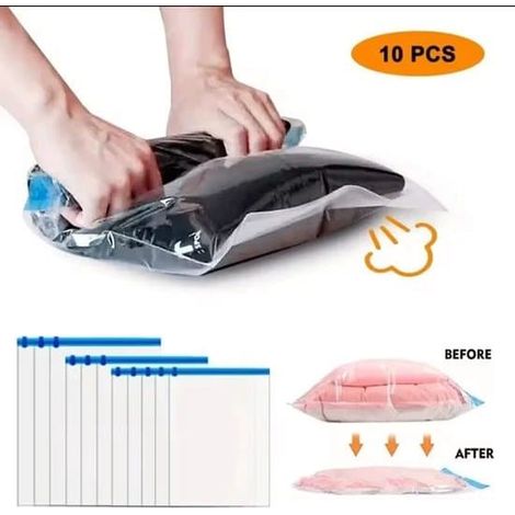 Sacs de compression - Accessoires de voyage - Lot de 10 sacs gain de place - Sans aspirateur ni pompe - Sacs de rangement sous vide pour le voyage - Lot de 10 (1/5)