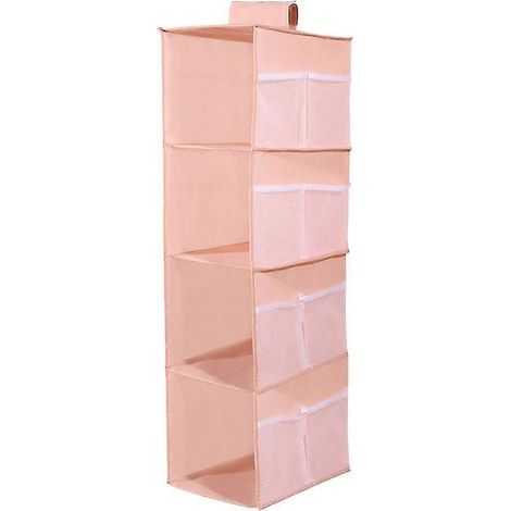 Hängender Kleiderschrank-Organizer mit Regalen zur Aufbewahrung von Pullovern, Mützen und Kleidung, inklusive seitlicher Aufbewahrungstasche, einfache Befestigung an Kleiderstangen.-Pink (1/5)