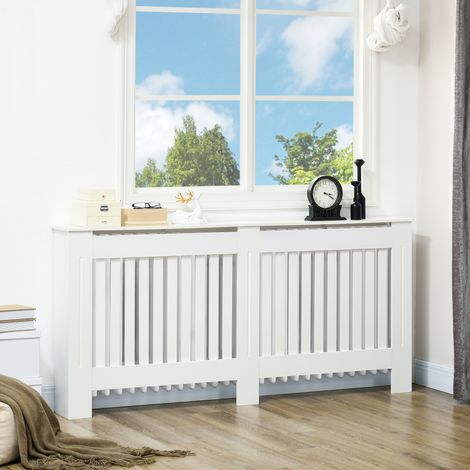 Blanc - Cache-radiateur moderne en MDF à lattes, couvercle de radiateur pour la maison et le bureau, 172x19x81 cm