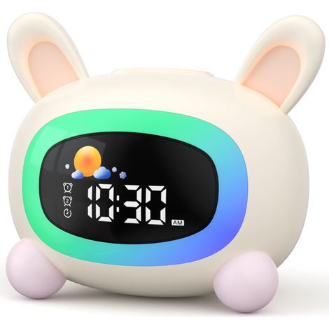 Réveil Enfant Educatif Jour sur Nuit avec Veilleuse Rechargeable Lapin (1/5)