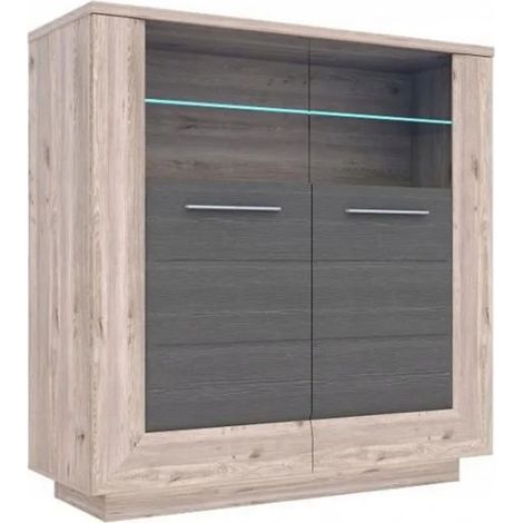 Vitrine décor bois avec vitrage verre trempé et poignées métal - SHERA (1/4)