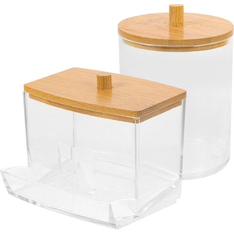 Ensemble pots à cotons-tiges et de supports à disques de coton avec couvercles