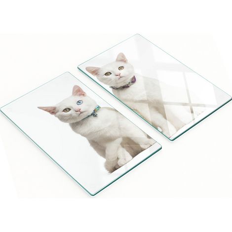 Tablas decorativas de cristal para servir aperitivos con dise帽o de gatos blancos, 2x30x52 cm