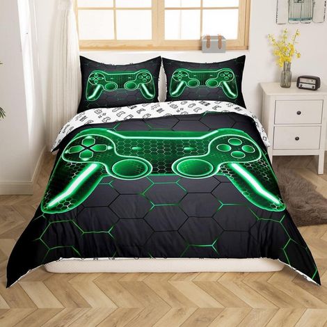 Bettwäsche-Set 135x200cm mit Gamepad-Design, Grün Schwarz, für Teenager