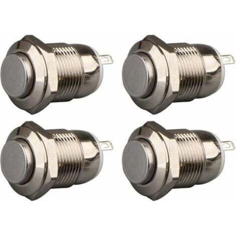 Cuatro interruptores pulsadores autoblocantes de acero inoxidable de 12 mm, 3 A, 12 V/24 V/125 V/250 V CA, resistentes al agua (cabezal hacia arriba) (1/4)