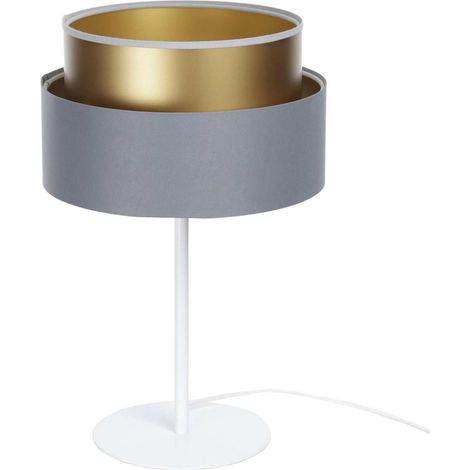 Lampe à poser élégante effet satin gris et or ambiance chaleureuse - Gris satiné avec intérieur doré (1/5)