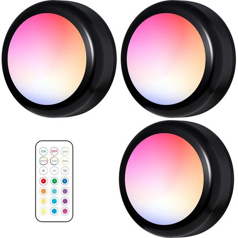 Ferngesteuerte LED-Stehlampen, kabellose Schrankbeleuchtung, farbiges Licht mit Dimmer und Timer, batteriebetrieben (3er-Pack, schwarz)