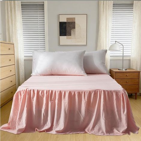 Elegant Ruffle Wrap Around Style Bed Skirt Bed Cover Ruffled Solid Bed Rock (140 x 200 cm, Height 45 cm) Light Pink (1/5)