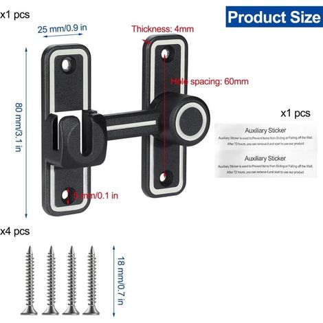 Serratura per porta scorrevole illuminata, serratura per porta scorrevole a 90/180°, non richiede foratura, chiusura per porta scorrevole con viti e accessori di montaggio, per camera da letto, bagno, (1/4)