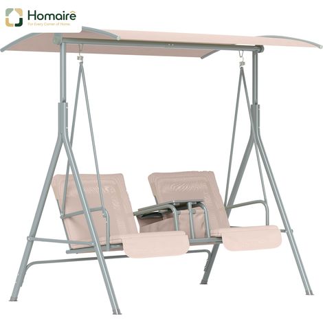 HOMAIRE Hollywoodschaukel 2-Sitzer mit Becherhalter, Seitentasche, Sonnendach, belastbar bis 180 kg, für Garten und Terrasse, Beige