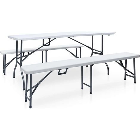 vidaXL Table pliable de jardin avec 2 bancs 180 cm Acier et PEHD Blanc (1/5)