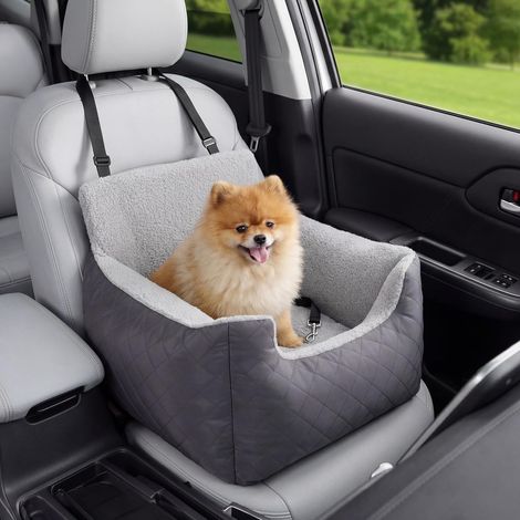 Siège Auto pour Petit Chien - Rehausseur Imperméable, Siège pour Chien Moyen avec Laisse d'attache pour Transport Animal, 54,5x49,5x38 cm, Gris Foncé (1/5)