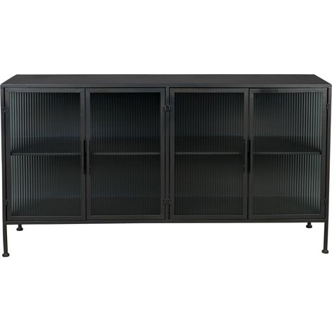Buffet 4 portes 150x35x80 cm en verre nervuré et métal (1/5)