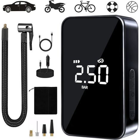 Lauwexe – Compresseur à air portable 6000mAh – Gonfleur électrique 150PSI – Affichage numérique LED – Alimentation USB-C – Idéal pour pneus de voiture, moto, vélo (1/5)