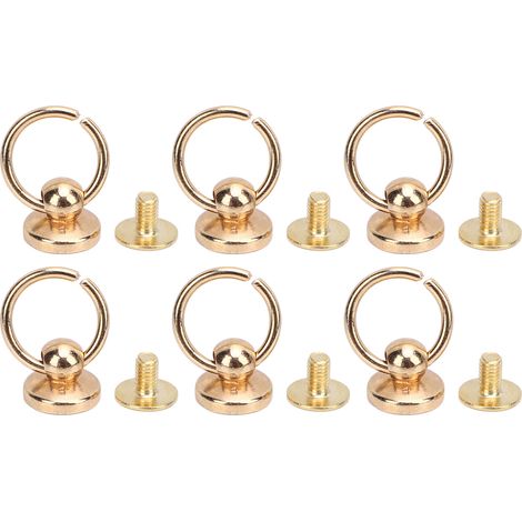 50 jeux de rivets à tête ronde à vis avec anneau de traction, rivets annulaires en alliage de zinc de 9,5 mm et vis en fer de 7,5 mm pour étui de téléphone et ceinture, couleur or. (1/5)