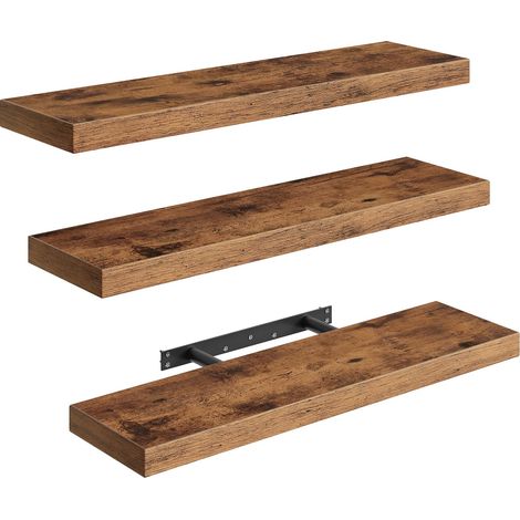 Lot de 3 Étagères Murales, Étagères Flottantes Étagères Suspendues, 60 cm, pour Rangement, Décoration, Salon, Chambre, Cuisine, Salle de Bain, Marron Rustique (1/5)
