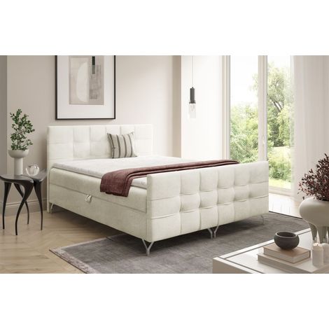Boxspringbett Schlafzimmerbett PERLA PREMIUM 160x200cm Stoff Coral Ecru