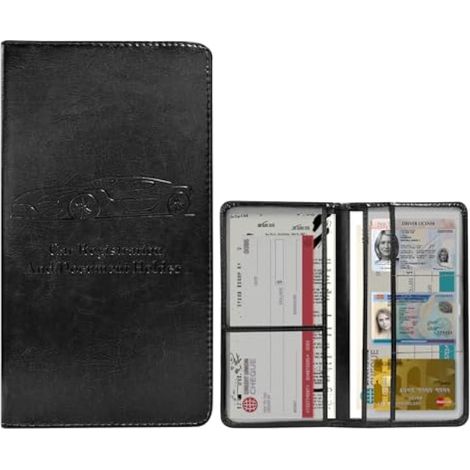Ohleats Étui portefeuille en cuir avec fermeture magnétique, organiseur de documents d'automobile pour femme, accessoires de voiture (noir) (1/5)