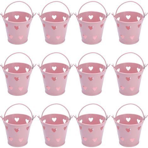 Mini cubo metálico hueco Eosnow en forma de corazón con asa, para dulces, flores y cosméticos (12 unidades) (1/4)