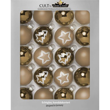KREBS & SOHN Set di 20 Palline di Natale per Albero di Natale in Vetro, Taglia 5,7 cm - Stelle Dorate, 360 g (1/4)