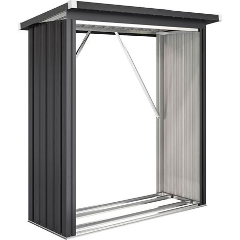 Abri à bois, structure en acier, plancher surélevé, toit en pente, 150 x 66,5 x 150 cm, gris foncé