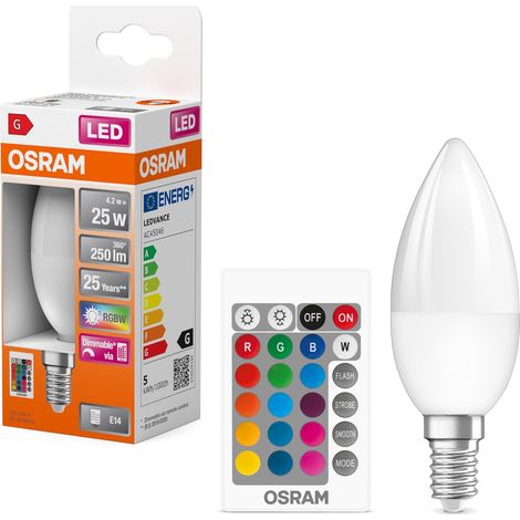 Lot de 4 x Ampoule LED Culot: E14 Blanc chaud 2700 K 4,50 W équivalent à 25 W LED Retrofit RGBW avec télécommande