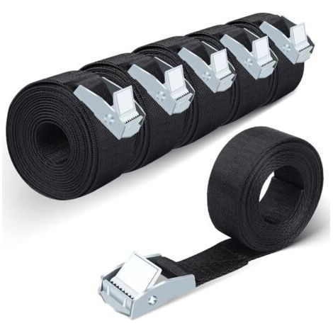 royaluxe -Sangles jusqu'à 1500 lb Lot de 6 sangles d'arrimage Sangles en nylon noir pour charges lourdes avec serrure en alliage de zinc (20 mm x 400 mm) (1/5)
