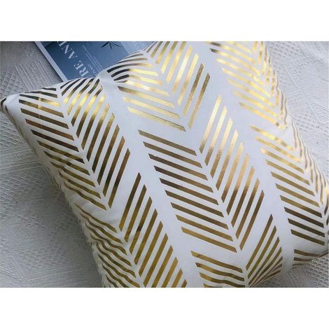 Juego de 4 fundas de cojín con estampado geométrico dorado y cremallera invisible, ideales para sofá y dormitorio. (1/5)