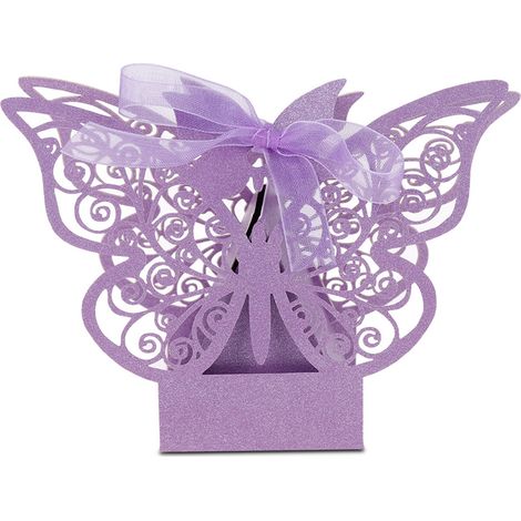 Confezione da 100 scatoline regalo di cioccolatini e zucchero color lilla chiaro, ideali per matrimoni, compleanni e decorazioni per feste. (1/5)