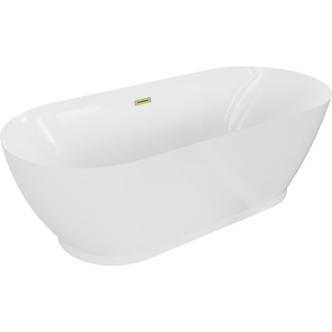 Mexen Roxy bañera exenta 180 x 85 cm, blanca, rebosadero dorado cepillado - 51201808500-55 (1/5)