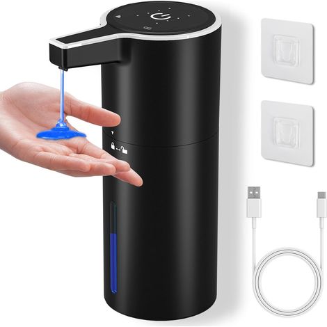 Distributeur de Savon Automatique Liquide, 400ML Distributeur de Savon avec Capteur Infrarouge, 4 Vitesses, Mural, 1800mAh Rechargeable par USB, Étanche IPX5, Adapté à la Cuisine, Salle de Bain (1/5)