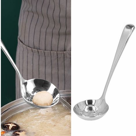 Louche en acier inoxydable 304, petite passoire, louche à fondue, cuillère de service à soupe profonde, cuillère à égoutter, cuillère à soupe à long manche, cuillère à congee, passoire argentée (1/5)