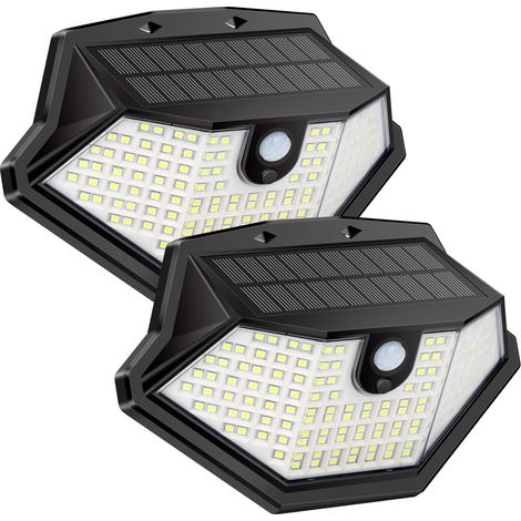 Lampes solaires d'extérieur étanches, Lampes solaires à détecteur de mouvement 270° grand angle, 3 têtes réglables 122 LED Projecteurs Lampe solaire intégrée