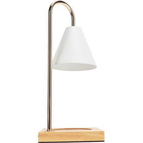 Lampe chauffe-bougie à intensité variable, sans fumée, décorative, pour faire fondre la cire parfumée, avec socle en bois, blanche, prise UE 250 V, idéale pour la chambre ou le bureau. (1/5)
