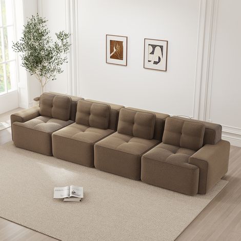 REDOM - Divano modulare boneless, seduta profonda, comfort nuvola, tessuto corduroy, marrone (1/5)