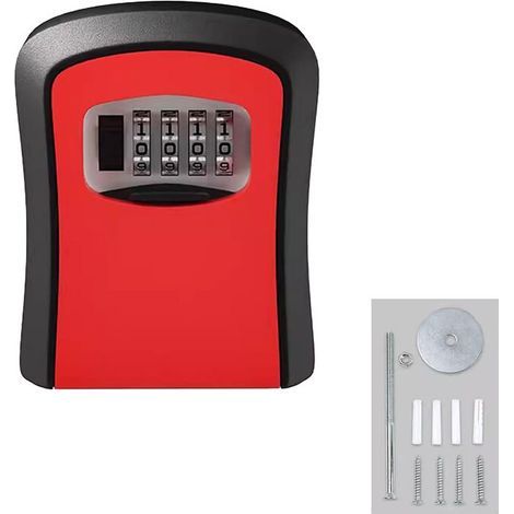 Boite a Clef Securisee, Boite a Clefs Sécurisée Exterieur, Boite à Clé Murale de avec Code à 4 Chiffres - Rouge (1/4)