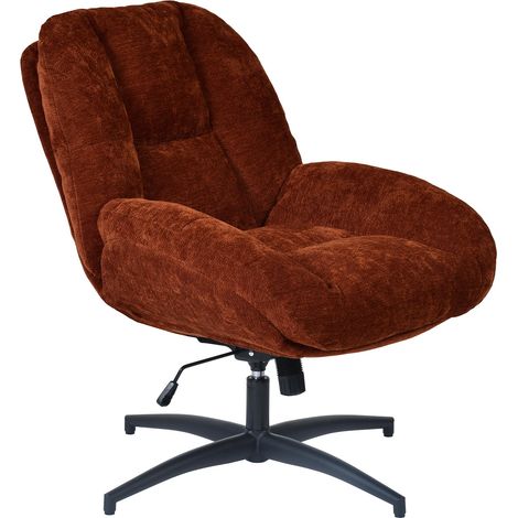 Fauteuil Pivotant, Hauteur Réglable, Chaise de Salon avec Fonction d'inclinaison, en Tissu Chenille, Jambes Croisées sans roulettes, Rouge (1/5)