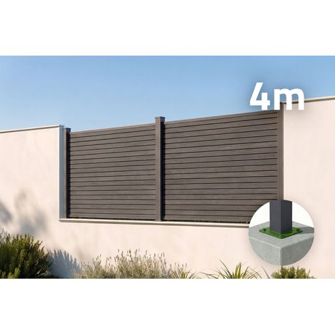 Clôture composite effet bois 4m PRIEL H.90 cm sur platine gris (1/5)