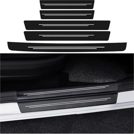5 Pièces Autocollants De Protection En Fibre De Carbone, Protection Seuil Porte Voiture, Carbone Fibre Film Protecteur Seuil Porte Voiture Accessoires Auto Universel(Blanc) (1/5)