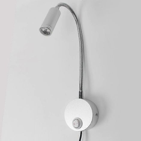 Lampe de lecture flexible à col de cygne avec prise intégrée, lampe d'appoint murale pour œuvres d'art, luminaire avec interrupteur marche/arrêt (1 pièce, argent) (1/3)