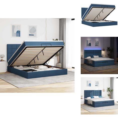 Cadre de lit ottoman avec matelas bleu 200x200cm tissu - Cadre De Lit Ottoman - Cadres De Lit Ottomans - Cadre De Lit - Cadre De Lit Avec Rangement (1/5)