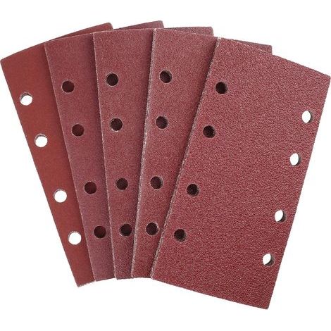 25 feuilles abrasives pour ponceuse orbitale 93 x 185 mm, 8 trous, papier de verre rectangulaire de grain 40/60/80/120/240 en oxyde d'aluminium, idéal pour le ponçage/polissage (1/5)
