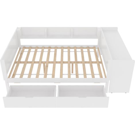 Letto soppalco 140 x 200 cm con scrivania, mensole e 2 cassetti, pino e truciolare, bianco (1/5)
