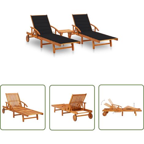 The Living Store Sonnenliegen 2 Stk. mit Tisch und Auflagen Massivholz Akazie - Sonnenliegen - Gartenmöbel - Outdoor Möbel - Holz Gartenmöbel - Akasie (1/5)