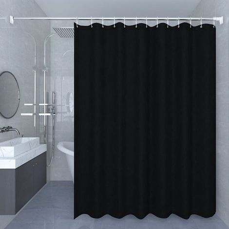 Tenda da doccia in tessuto impermeabile, morbida al tatto, leggera, singola, 180 cm di larghezza x 200 cm di altezza, nero intenso (1/2)