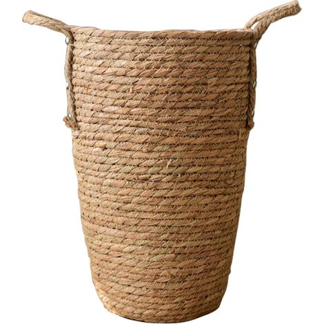 Jarrón grande y rústico de mimbre natural, ideal para el salón, con maceta interior de plástico, 35 cm, 1 unidad. (1/5)